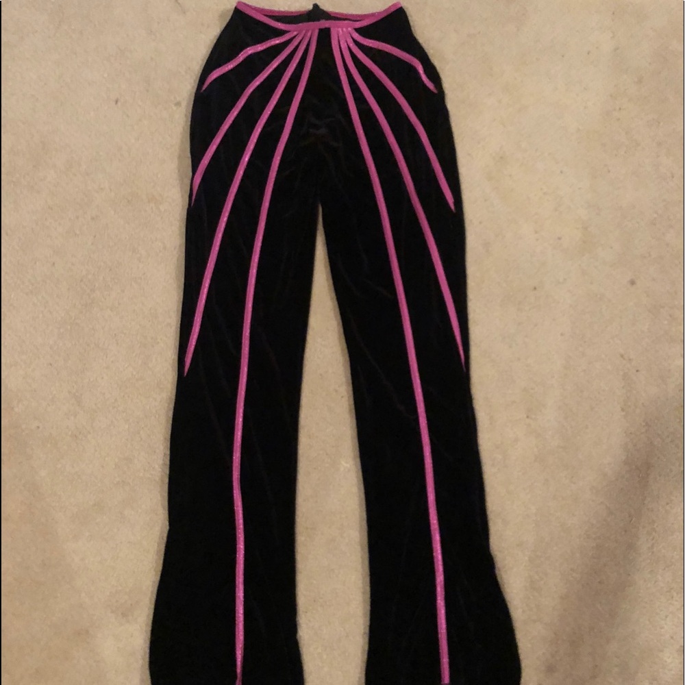 Black velvet &  pink satin stripe dance pants